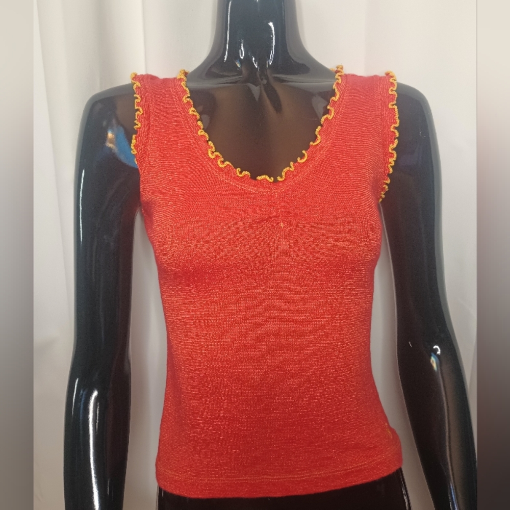 Vintage Lei Y2K Baby Tank Top Medium Orange Slim Fit V Neck Skater Grunge